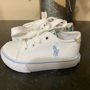 Polo by Ralph Lauren Toddler Girls White Sneakers with Floral Trim
